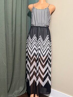 Candie's Black and White Striped Chevron Maxi Dress